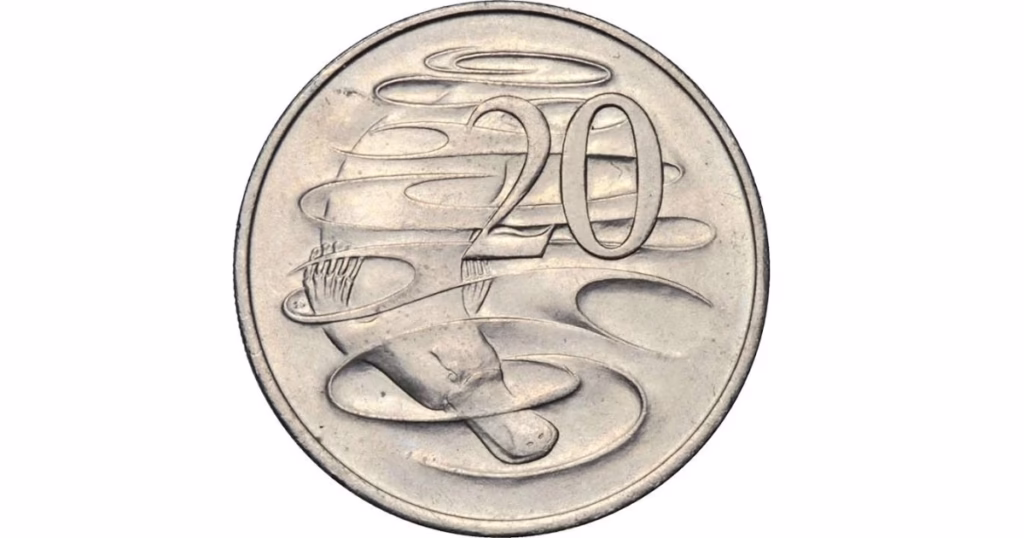 1966 Australian Wavy Baseline 20 cent coin showing wavy ‘2’
